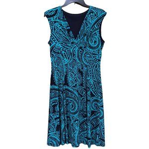 Women Casual Dress, V Neck, Sleeveless Knee Length, Blue, Medium